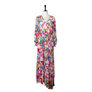 Haoduoyi Maxi Dress Wrap Top Long Sleeves Chiffon Floral Multi Women’s Size XL
